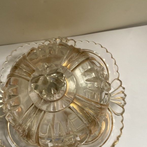 Vintage heavy cut glass covered fish. Gold gold trim - Picture 12 of 12